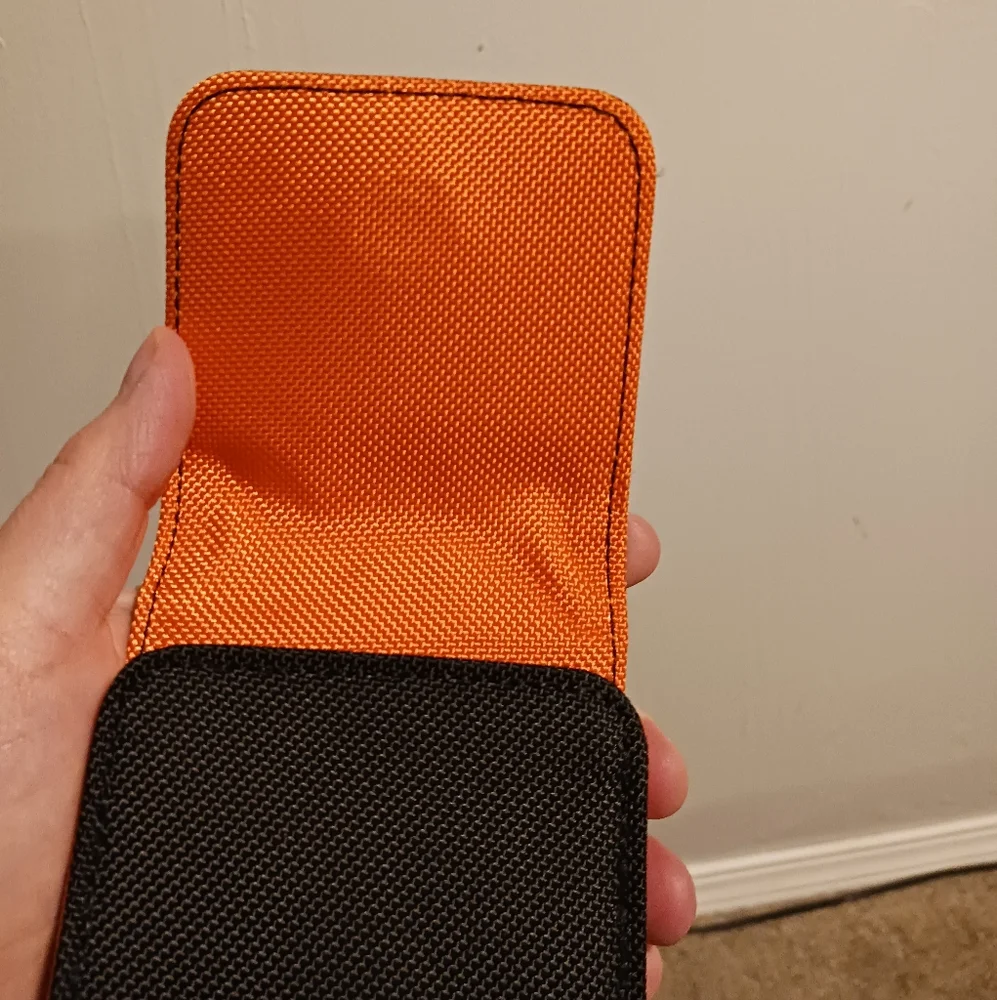 Klein Tools phone case pouch hooks belt black orange magnetic closure durable